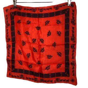 100% SILK vintage Royal red blue horse carriage Queen's Crowns print nec…
